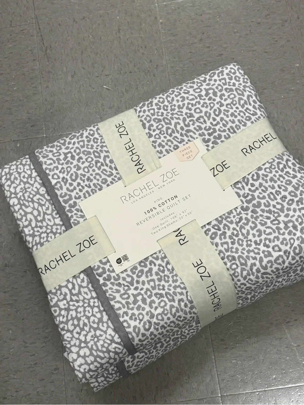 Rachel Zoe Gray Leopard Cotton Reversible Quilt Set